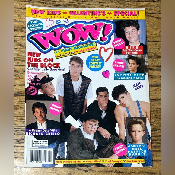 Vintage Other - Wow Magazine March 1990 New Kids On The Block Centerfold Kirk Cameron J Depp